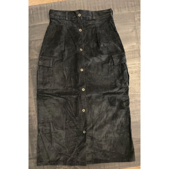 L&S Designs Vintage 90's Corduroy Button Down Long Cargo Skirt - Sz L - Picture 1 of 10